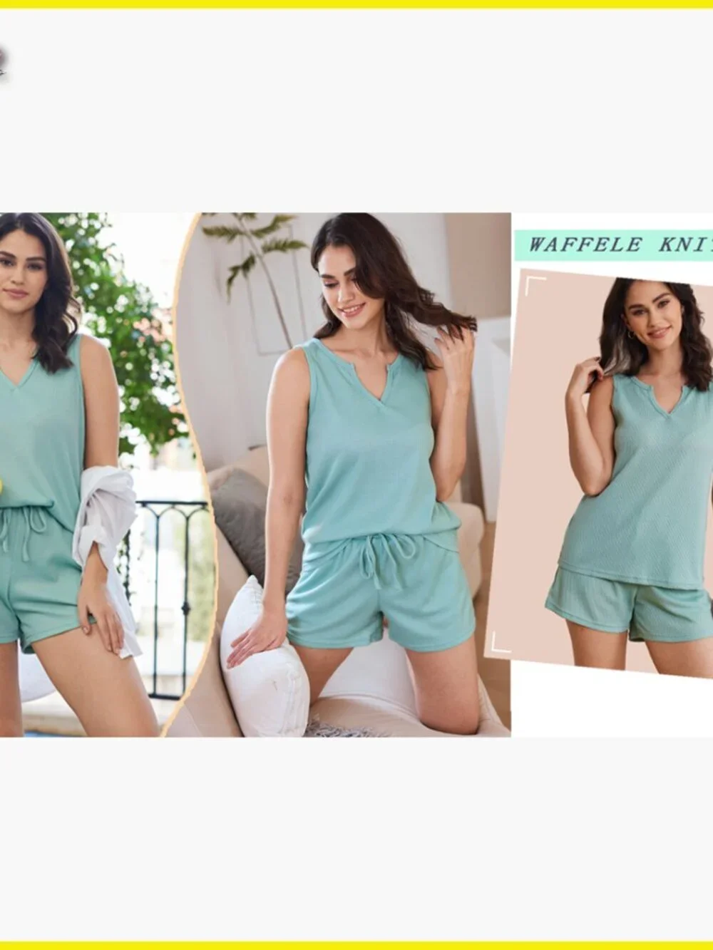 Waffle Knit Tank Top Lounge Shorts Set Casual Summer Matching Outfit with